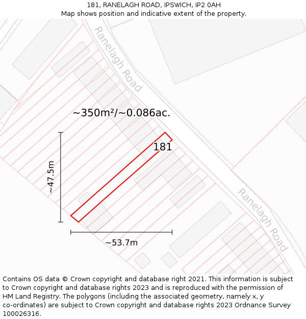 181, RANELAGH ROAD, IPSWICH, IP2 0AH: Plot and title map