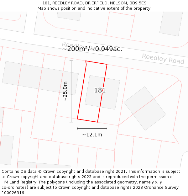 181, REEDLEY ROAD, BRIERFIELD, NELSON, BB9 5ES: Plot and title map