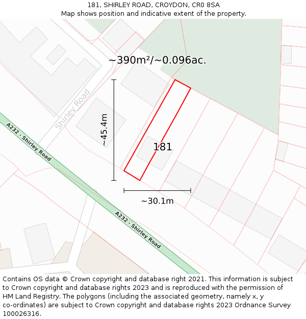 181, SHIRLEY ROAD, CROYDON, CR0 8SA: Plot and title map