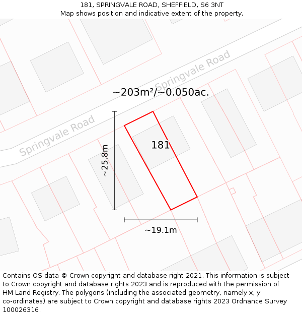181, SPRINGVALE ROAD, SHEFFIELD, S6 3NT: Plot and title map