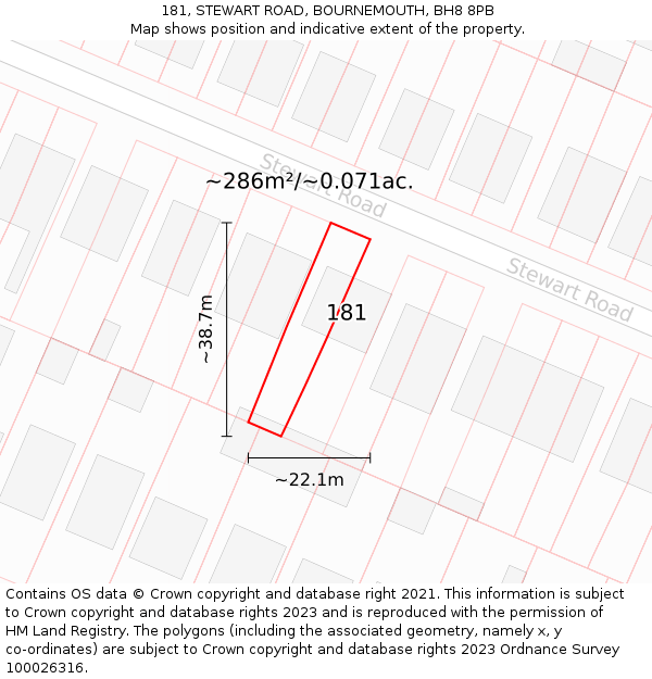 181, STEWART ROAD, BOURNEMOUTH, BH8 8PB: Plot and title map