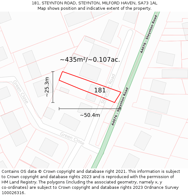 181, STEYNTON ROAD, STEYNTON, MILFORD HAVEN, SA73 1AL: Plot and title map
