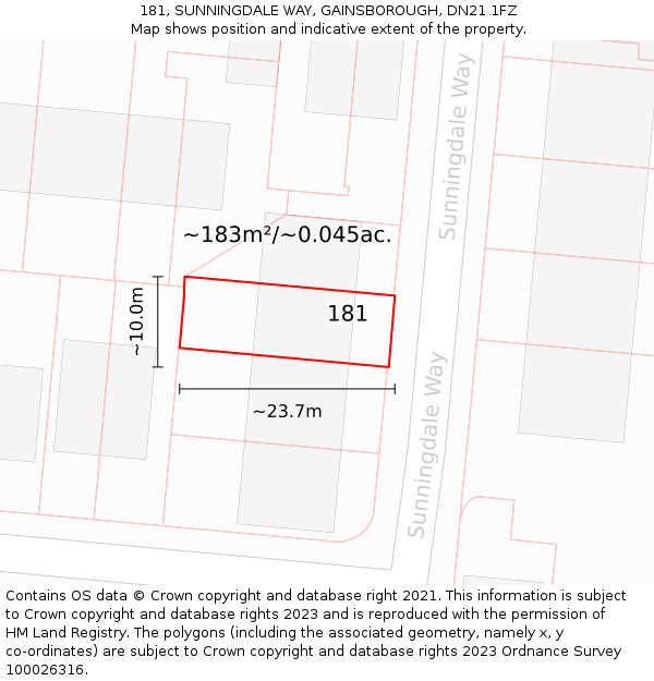 181, SUNNINGDALE WAY, GAINSBOROUGH, DN21 1FZ: Plot and title map