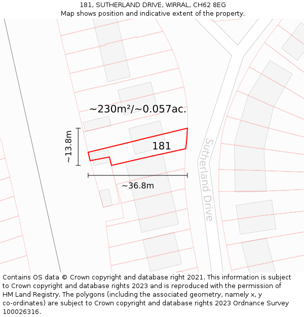 181, SUTHERLAND DRIVE, WIRRAL, CH62 8EG: Plot and title map
