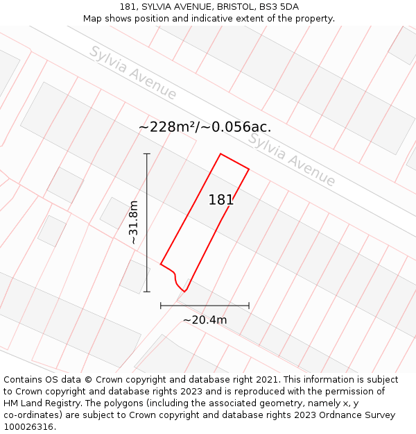 181, SYLVIA AVENUE, BRISTOL, BS3 5DA: Plot and title map