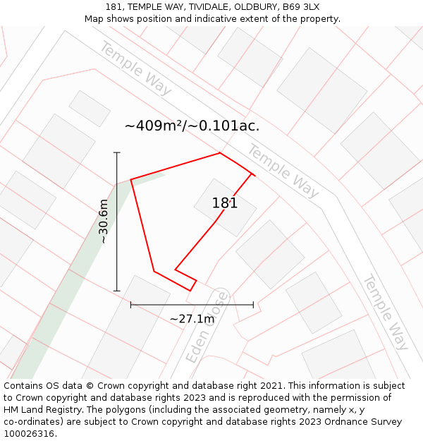 181, TEMPLE WAY, TIVIDALE, OLDBURY, B69 3LX: Plot and title map