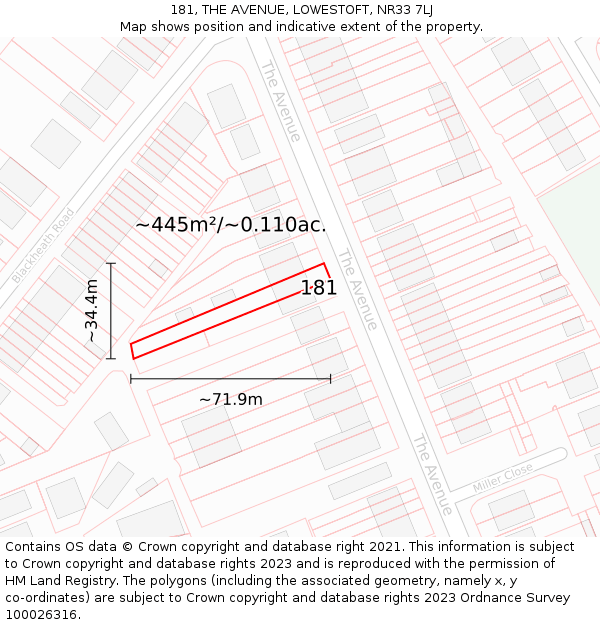 181, THE AVENUE, LOWESTOFT, NR33 7LJ: Plot and title map