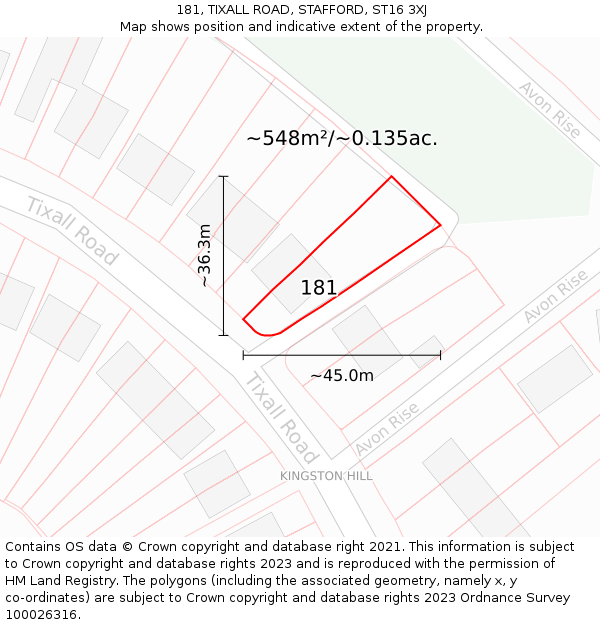 181, TIXALL ROAD, STAFFORD, ST16 3XJ: Plot and title map