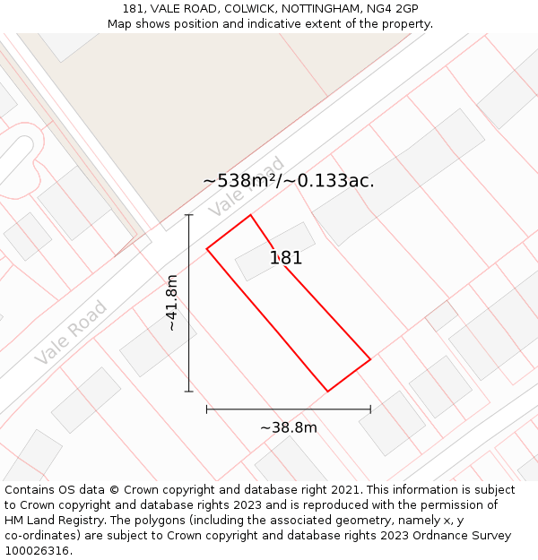 181, VALE ROAD, COLWICK, NOTTINGHAM, NG4 2GP: Plot and title map