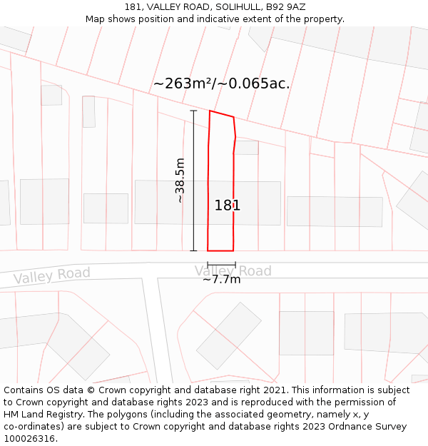 181, VALLEY ROAD, SOLIHULL, B92 9AZ: Plot and title map