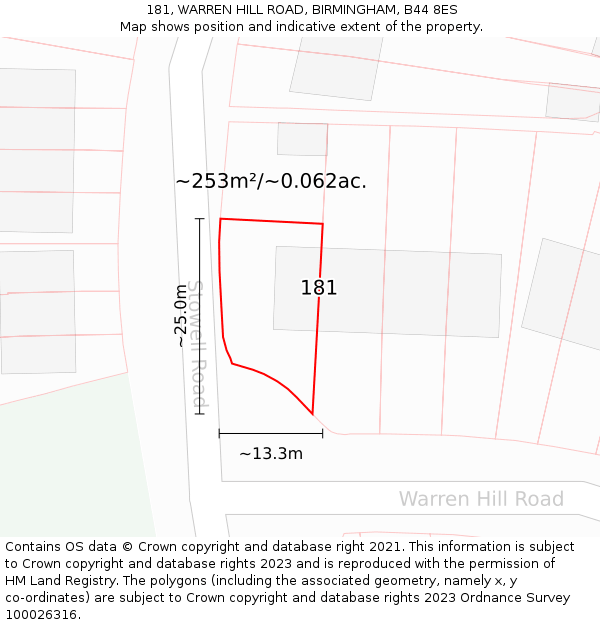 181, WARREN HILL ROAD, BIRMINGHAM, B44 8ES: Plot and title map