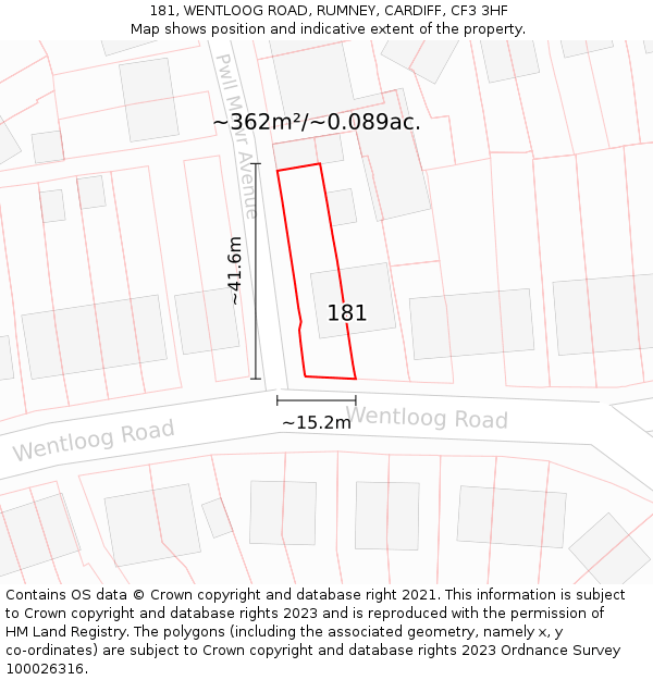 181, WENTLOOG ROAD, RUMNEY, CARDIFF, CF3 3HF: Plot and title map