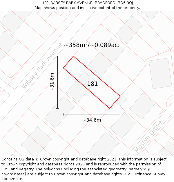 181, WIBSEY PARK AVENUE, BRADFORD, BD6 3QJ: Plot and title map