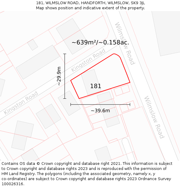 181, WILMSLOW ROAD, HANDFORTH, WILMSLOW, SK9 3JL: Plot and title map