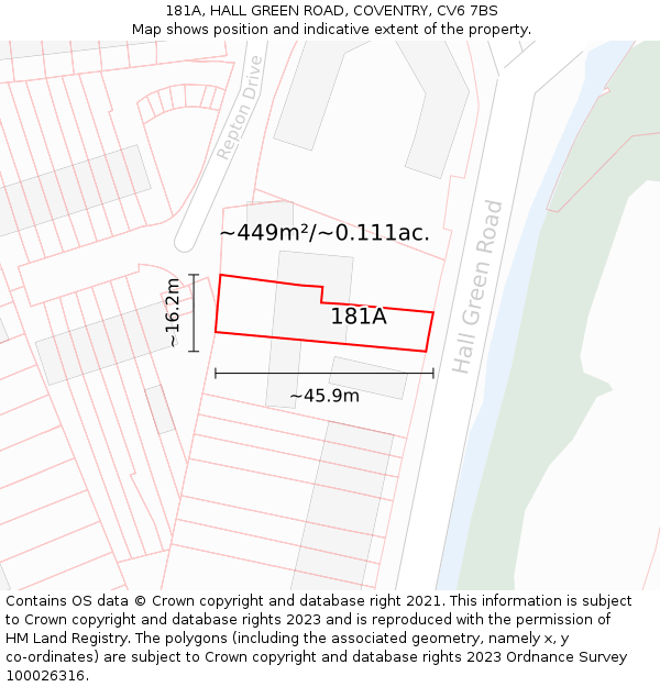 181A, HALL GREEN ROAD, COVENTRY, CV6 7BS: Plot and title map