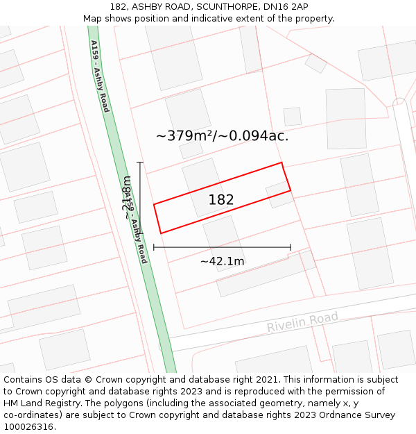 182, ASHBY ROAD, SCUNTHORPE, DN16 2AP: Plot and title map