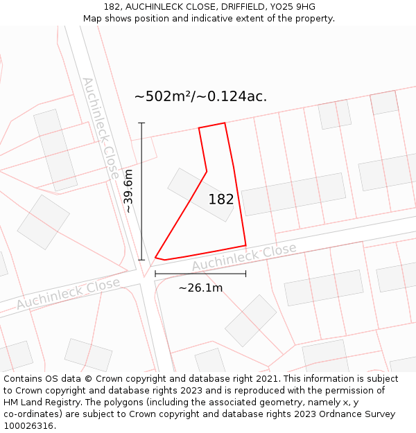 182, AUCHINLECK CLOSE, DRIFFIELD, YO25 9HG: Plot and title map