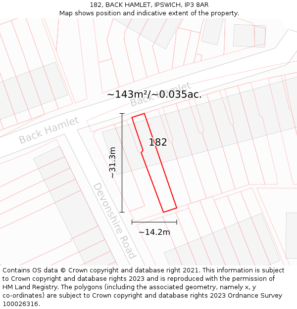 182, BACK HAMLET, IPSWICH, IP3 8AR: Plot and title map