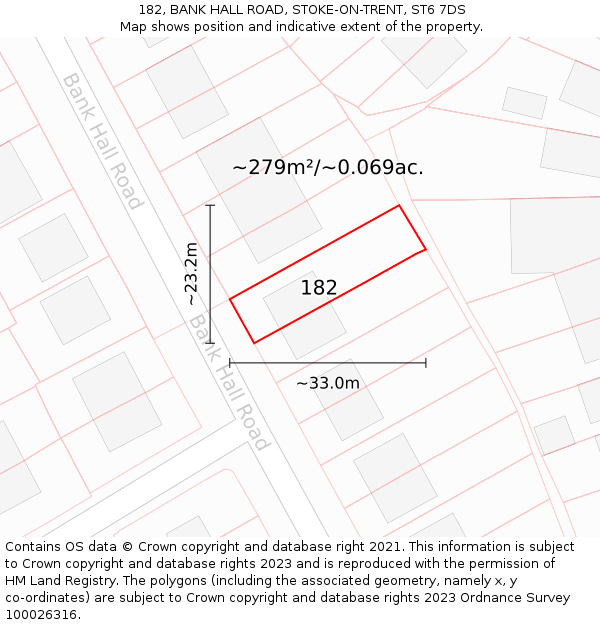 182, BANK HALL ROAD, STOKE-ON-TRENT, ST6 7DS: Plot and title map