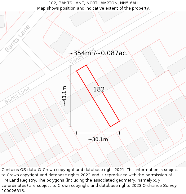 182, BANTS LANE, NORTHAMPTON, NN5 6AH: Plot and title map