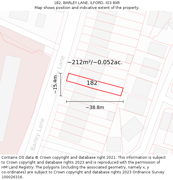 182, BARLEY LANE, ILFORD, IG3 8XR: Plot and title map