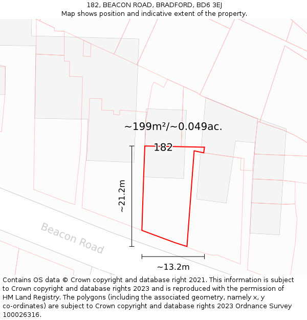 182, BEACON ROAD, BRADFORD, BD6 3EJ: Plot and title map