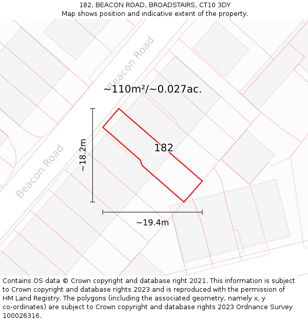 182, BEACON ROAD, BROADSTAIRS, CT10 3DY: Plot and title map