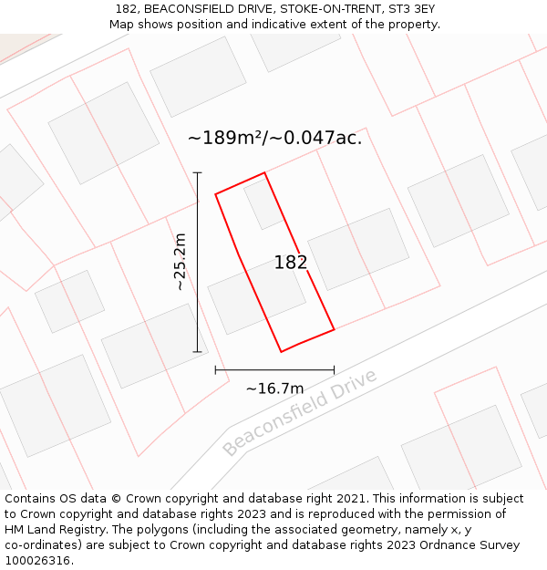 182, BEACONSFIELD DRIVE, STOKE-ON-TRENT, ST3 3EY: Plot and title map