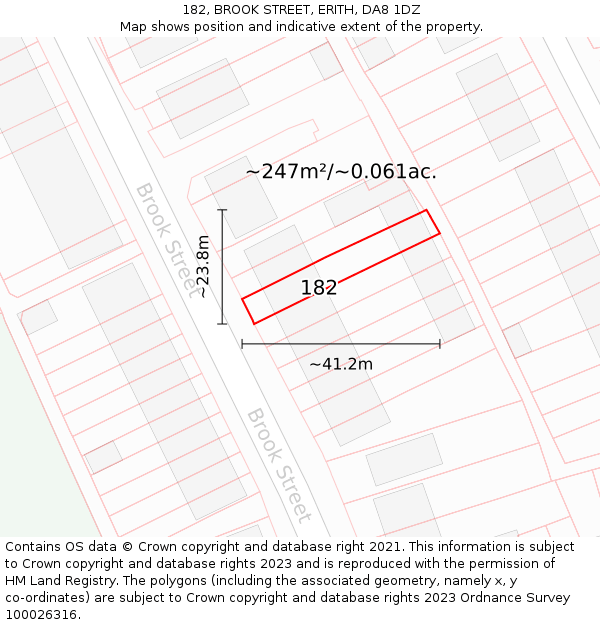 182, BROOK STREET, ERITH, DA8 1DZ: Plot and title map