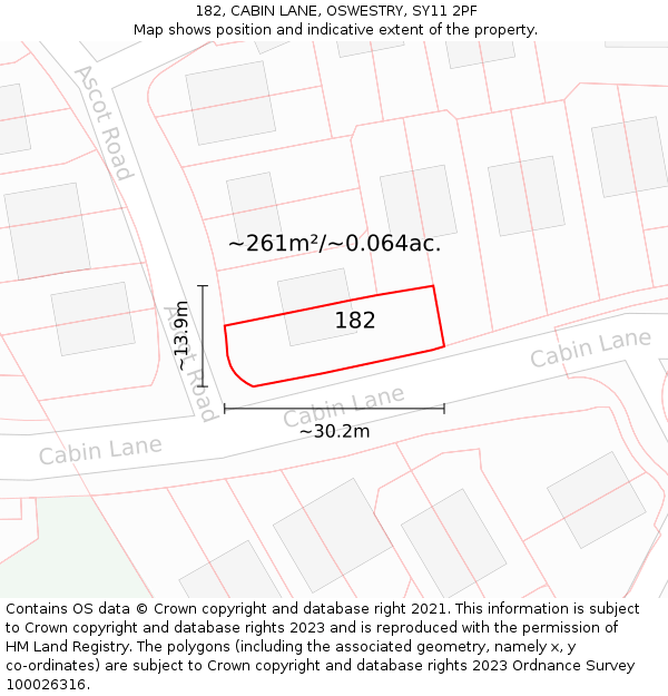 182, CABIN LANE, OSWESTRY, SY11 2PF: Plot and title map