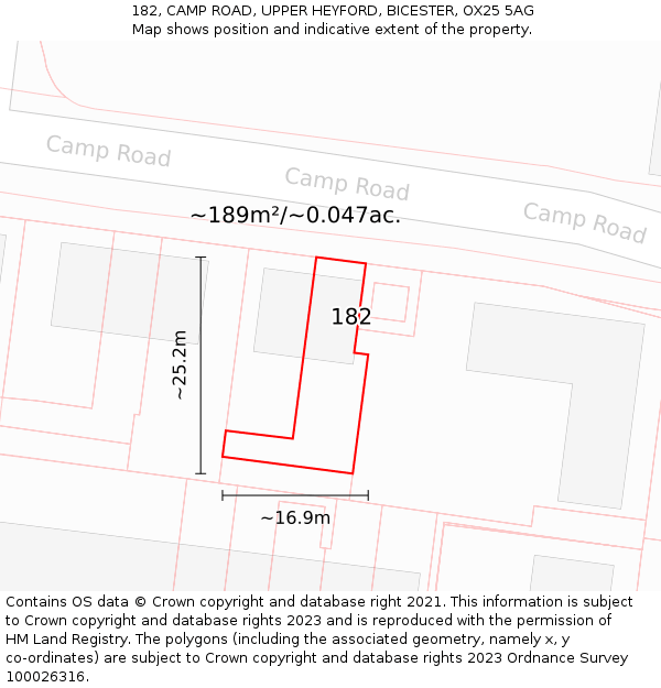 182, CAMP ROAD, UPPER HEYFORD, BICESTER, OX25 5AG: Plot and title map