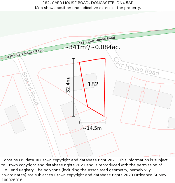 182, CARR HOUSE ROAD, DONCASTER, DN4 5AP: Plot and title map