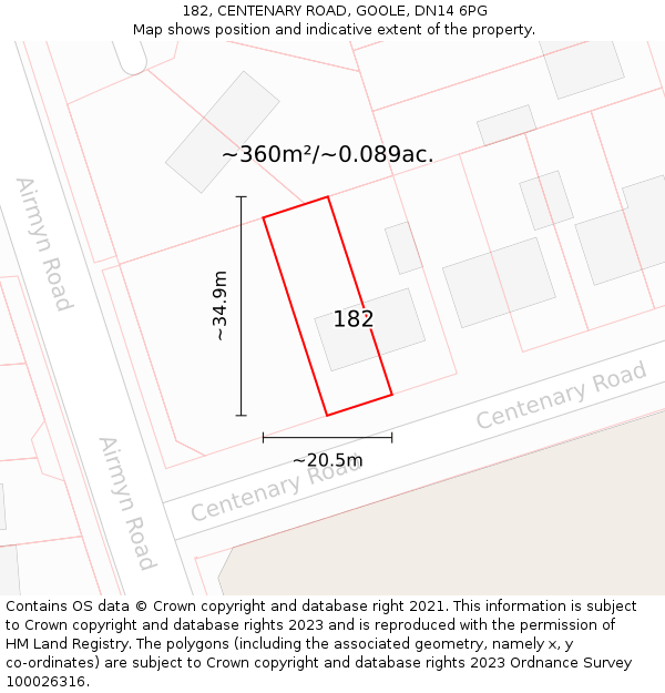 182, CENTENARY ROAD, GOOLE, DN14 6PG: Plot and title map