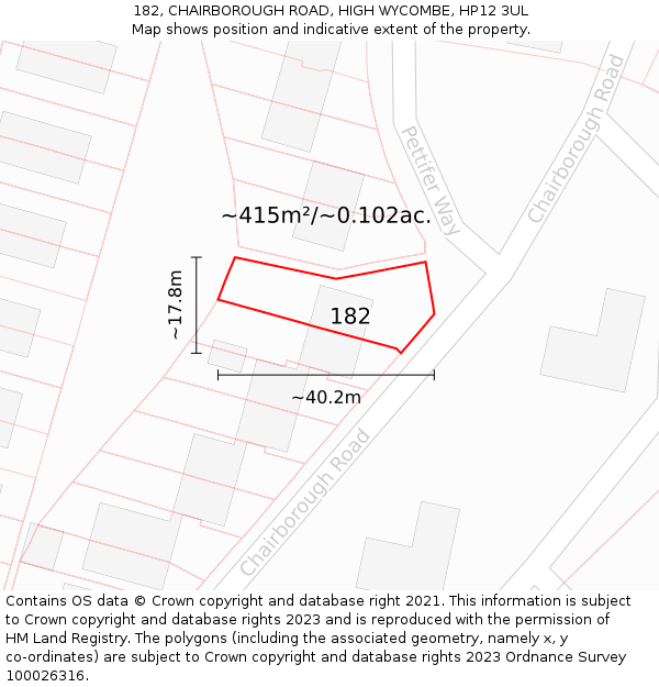 182, CHAIRBOROUGH ROAD, HIGH WYCOMBE, HP12 3UL: Plot and title map