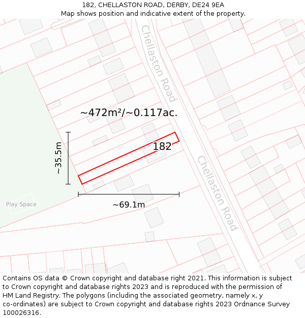 182, CHELLASTON ROAD, DERBY, DE24 9EA: Plot and title map