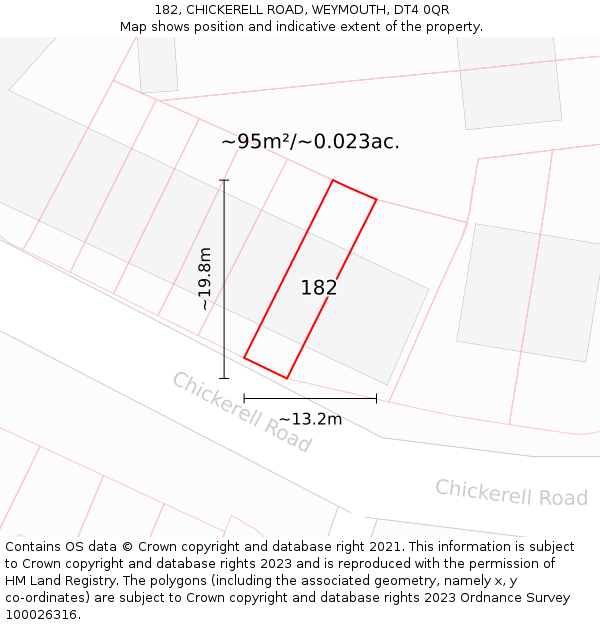 182, CHICKERELL ROAD, WEYMOUTH, DT4 0QR: Plot and title map