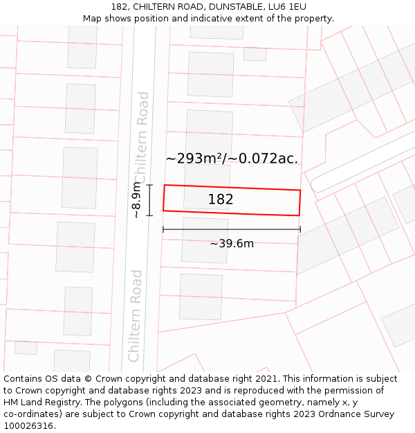 182, CHILTERN ROAD, DUNSTABLE, LU6 1EU: Plot and title map
