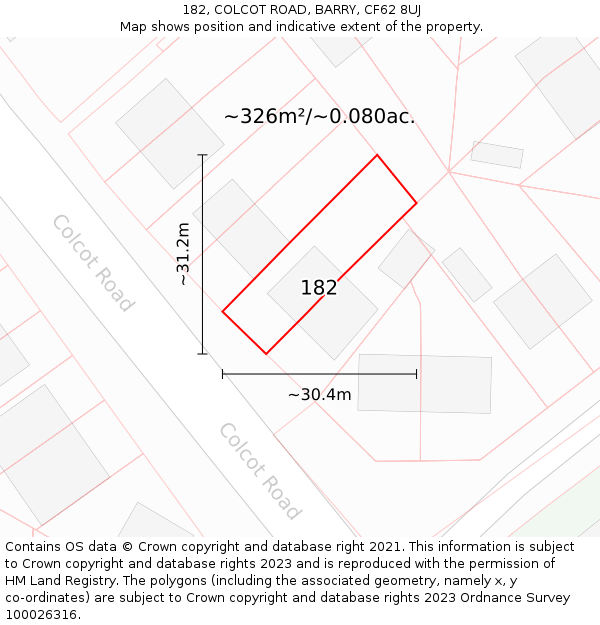 182, COLCOT ROAD, BARRY, CF62 8UJ: Plot and title map