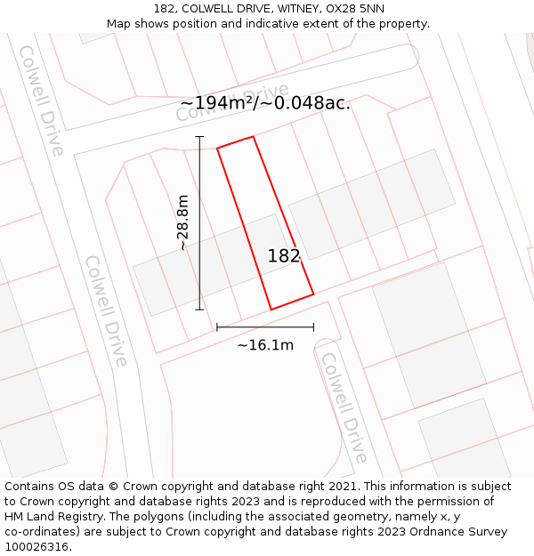 182, COLWELL DRIVE, WITNEY, OX28 5NN: Plot and title map