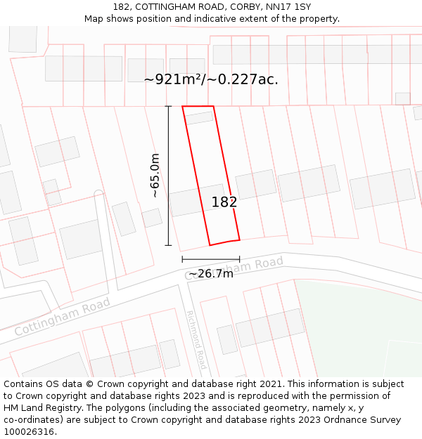 182, COTTINGHAM ROAD, CORBY, NN17 1SY: Plot and title map