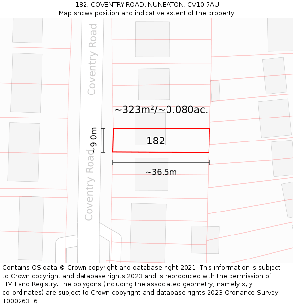 182, COVENTRY ROAD, NUNEATON, CV10 7AU: Plot and title map