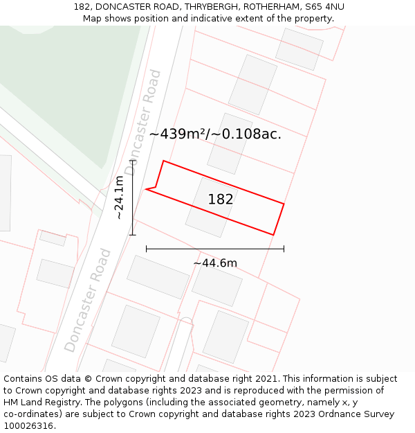 182, DONCASTER ROAD, THRYBERGH, ROTHERHAM, S65 4NU: Plot and title map