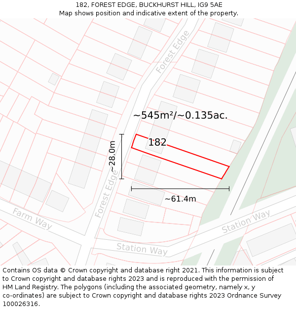 182, FOREST EDGE, BUCKHURST HILL, IG9 5AE: Plot and title map