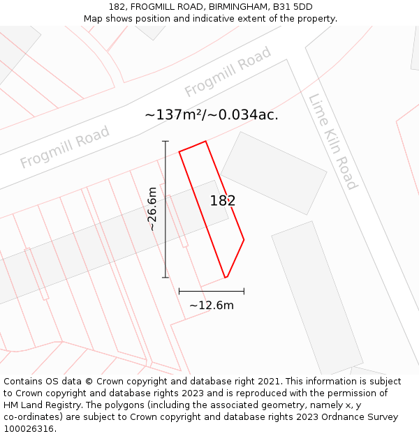 182, FROGMILL ROAD, BIRMINGHAM, B31 5DD: Plot and title map