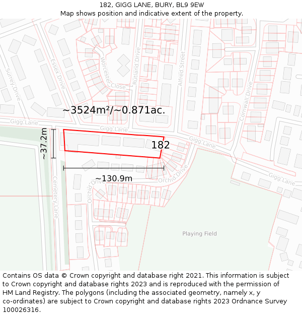 182, GIGG LANE, BURY, BL9 9EW: Plot and title map