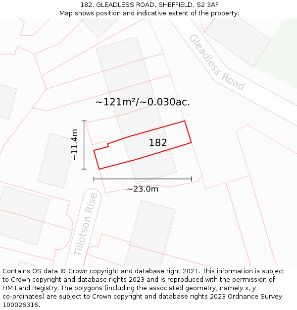182, GLEADLESS ROAD, SHEFFIELD, S2 3AF: Plot and title map