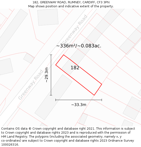 182, GREENWAY ROAD, RUMNEY, CARDIFF, CF3 3PN: Plot and title map