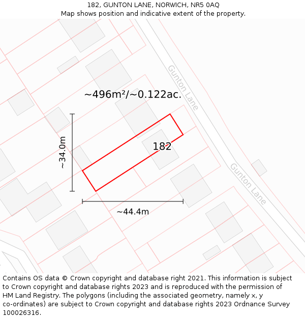 182, GUNTON LANE, NORWICH, NR5 0AQ: Plot and title map