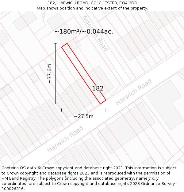 182, HARWICH ROAD, COLCHESTER, CO4 3DD: Plot and title map