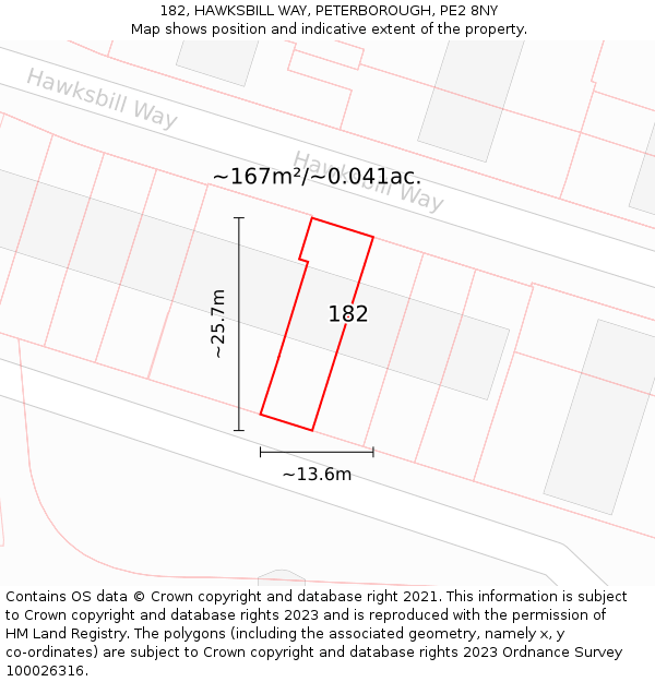 182, HAWKSBILL WAY, PETERBOROUGH, PE2 8NY: Plot and title map